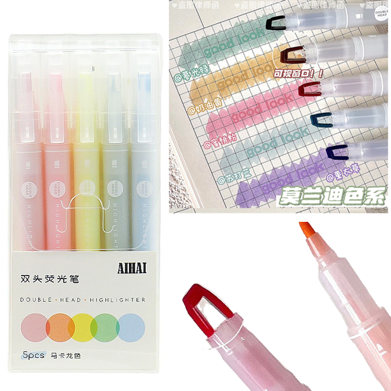 5 Colors Double Unique Window  - Pastel Highlighter Set Double Ended 评论和价格